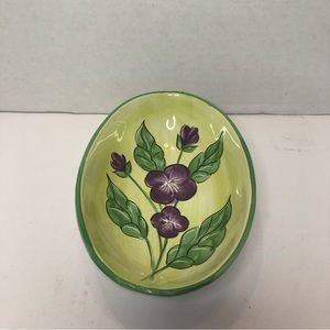 Vintage Starbucks hand painted green and purple floral candy dish